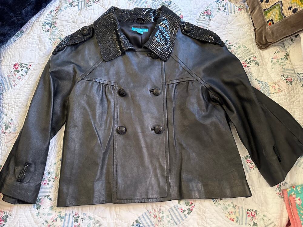 VINTAGE PIGSKIN LEATHER DOUBLE BREASTED SWING PEA JACKET S